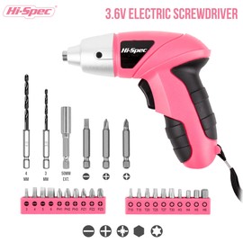 Hi-Spec Electric Screwdriver 27pc 3.6V Pink USB Small Power Screwdriver Set. Cordless & Rechargeable with Driver Bit Set