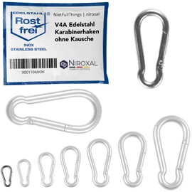 Pack of 10 Carabiner Hooks Small 3 mm Strong Carabiner Stainless Steel Hook Key Ring without Eye Thimble Breaking Load 200 kg Stainless Steel Carabiner 3 x 30 mm Hammock Swing
