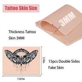 15Pcs Tattoo Skin 3MM, Double Sides Fake Skin, 6x8" Silicone Tattoo Practice Skins, Thick Blank Tattoos Fake Skins for Beginners and Experienced Tattoos Artists