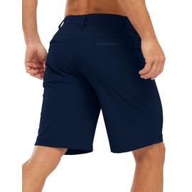 TBMPOY - Pantalones cortos de golf para hombre, de 9 pulgadas, cintura elástica, secado rápido, para viajes, parte delantera plana, pantalones cortos casuales con 5 bolsillos, marino, 32 Regular