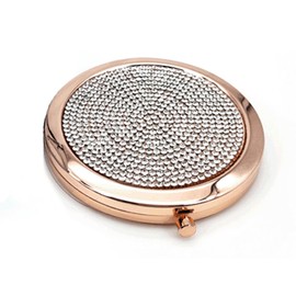 Reazana 2pcs Magnifying Compact Mirrors 1X 2X Folding Makeup Mirror Mini Round Travel Mirrors 2.75 Inch Foldable Pocket Purse Cosmetic Mirror Sturdy Metal with Diamonds Women Girls Gifts (Rose Gold)