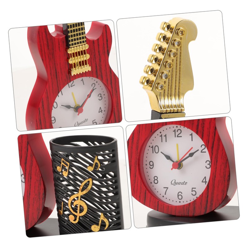 Levemolo Lifelike Violin Clock with Pen Holder Decorative Desktop Clock