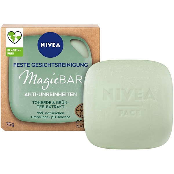 NIVEA MagicBar Solid Face Cleansing Anti-Impurities (75 g), Facial Cleanser Cleanses and Mattifies the Skin, Certified Natural Cosmetics with Clay & Green Tea Extract