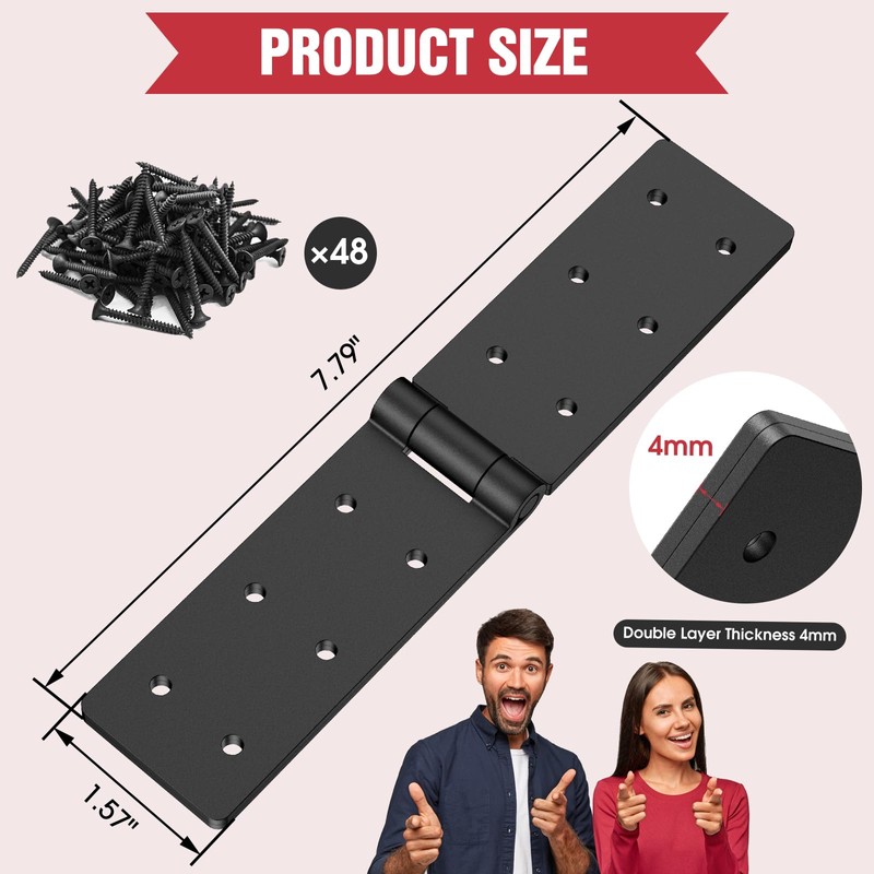 Heavy Duty Gate Hinges – 270° Fold-Flat, Rust-Proof Black Iron