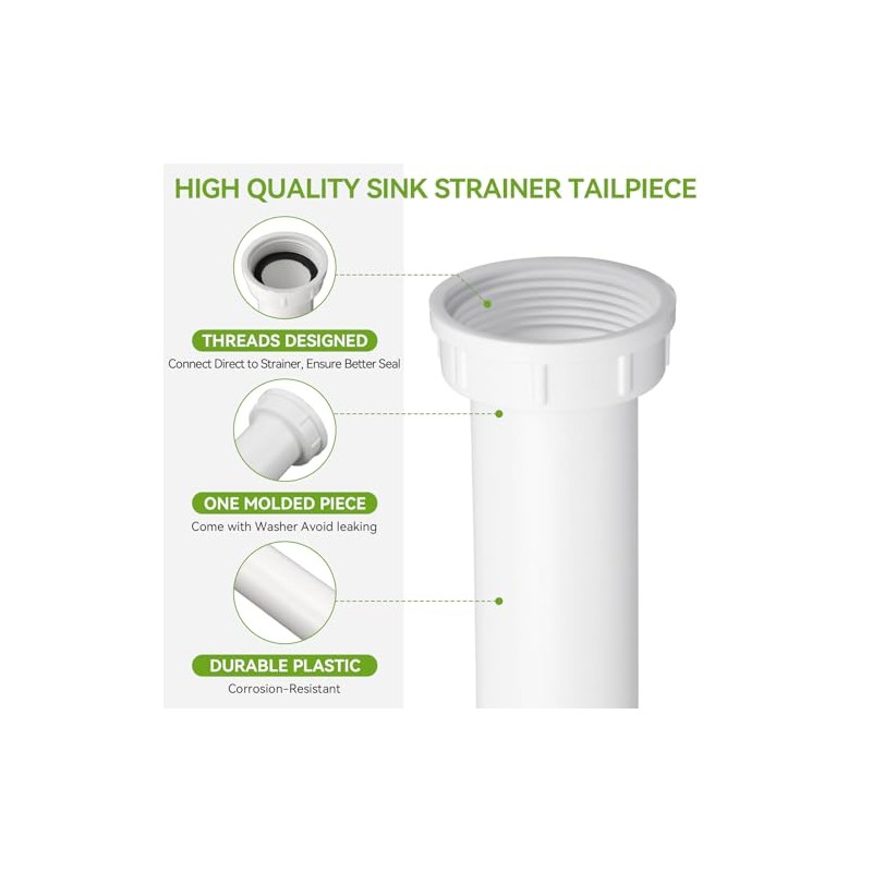 PP15-6W Sink Strainer Tailpiece 1-1/2" Dia X 6" L Threaded