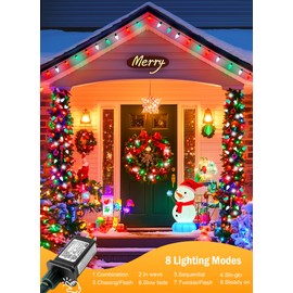 C9 Christmas Lights Outdoor Waterproof, 81 Feet 100 LED C9 String Lights with Timer & 8 Light Mode, Connectable Christmas Tree Lights for Indoor Outside Roofline Decoration, Red, Green & Pure White