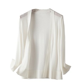 Loradouphi OL 210520 Long Sleeve Women's Cardigan, No Buttons, Lightweight, Knit, Protects From AC, UV, Sunburn, Cut and Sewn, Top, Spring, Summer, Autumn, Plain, Simple, Slimming, Roomy, Stylish, white
