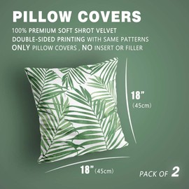 PANGHOUZ Green Plant Leaf Decorative Throw Pillow Covers for Couch Bed Sofa Living Room Tropical Plants Leaves Square Cushion Cases Art Home Decor 18x18 inch Set of 2