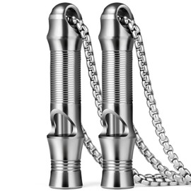 TISUR Titanium Emergency Keychain Necklace Whistle,EDC Safety Whistles for Women and Kids,Loud up to 120db, Survival Whistles for Hiking,Camping,Pets Training (2pcs Silver)