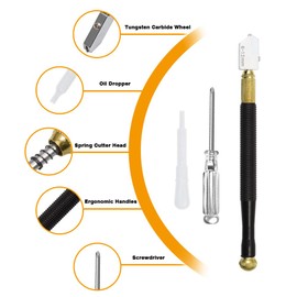 SPEEDWOX Glass Cutting Tool Kit 2mm-20mm Pencil Style Oil Feed Glass Cutter with 2 Replaceable Blades Ergonomic Assist Handle Tungsten Scribe Engraving Pen Oil Dropper Screwdrive Steel Ruler