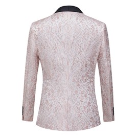 Men's Floral Jacquard Dress Suit Jacket 1 Button Tuxedo Blazer Sport Coat Jacket for Dinner,Prom,Wedding (X-Small, Pink)