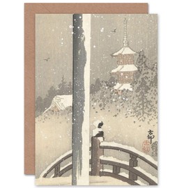 Ohara Koson Torii Gate In The Snow Bird Japanese Fine Art Greeting Card Plus Envelope Blank Inside