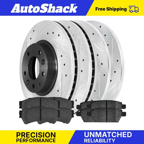 Auto Shack Front & Rear Drilled Disc Rotors Ceramic Brake
