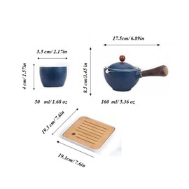 Scizorito Ceramic Portable Travel Tea Set, Chinese Kungfu Tea Set with 360 Rotation Teapot and Infuser, 4 Tea Cups, Tea Tray And Travel Bag (Blue)