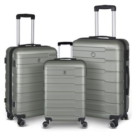 Luggage Suitcase 3 Piece Sets Hardside Carry-On Luggage With Spinner Wheels 20"/24"/28" - Cement Grey