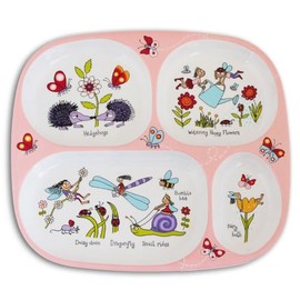 Tyrrell Katz Toddler Divider Plate with 4 Sections and Secret Garden Design - Dishwasher Safe Melamine Kids Compartment Tray - 24 x 21 x 2 cm