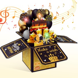 FaCraft Musical Birthday Cards - Music and Light ＆ Blowable Candle Pop Up Happy Birthday Cards with Envelope and Blank Insert for Women Men Kids Girls Sister