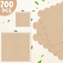 Fuutreo 200 Pcs Scalloped Cocktail Napkins Thick Paper Napkins Disposable Party Napkins Beverage Napkins for Wedding Dinner Birthday Supplies, 5 x 5 Inch (Kraft Color)