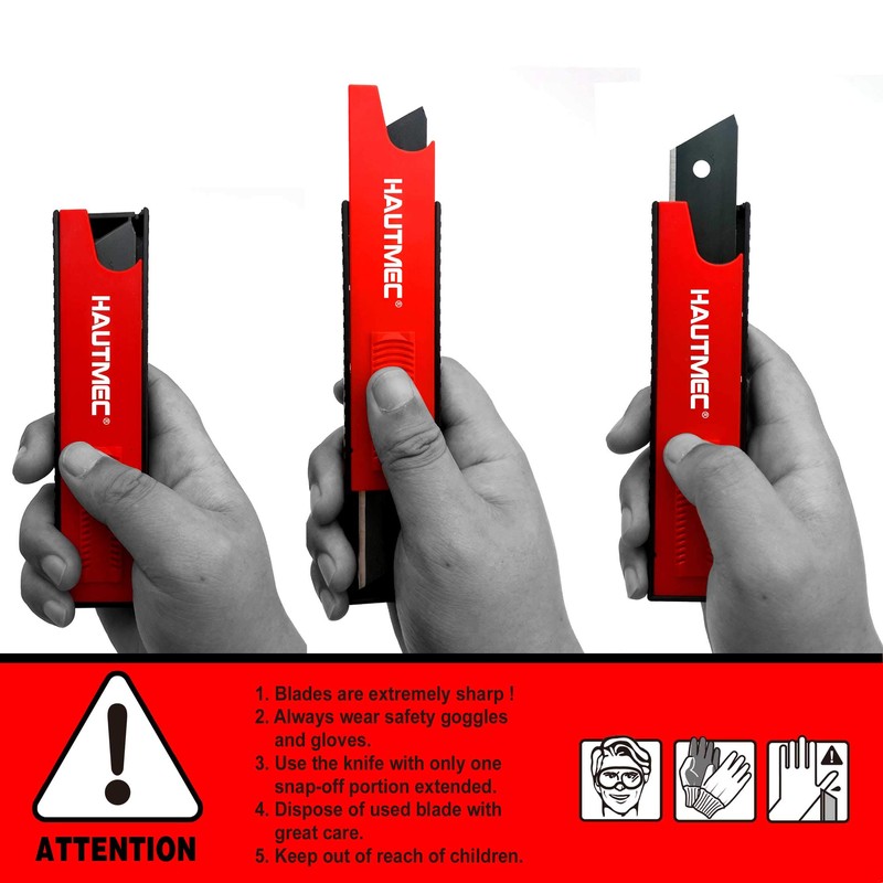 HAUTMEC Professional Retractable Snap Off Utility Knife Replacement Black Blades