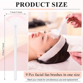 9 Pieces Facial Fan Mask Brushes, Soft Facial Applicator Brushes Tools for Peel Glycolic Makeup for Mud Cream(White Pink)