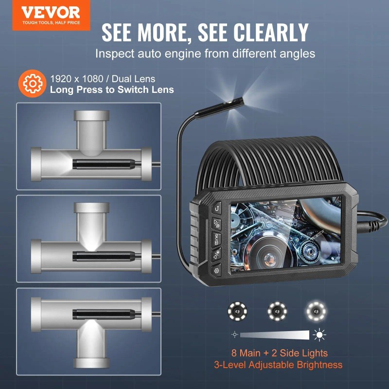 Triple Lens Borescope Endoscope Camera 15 M 5 Inch Screen