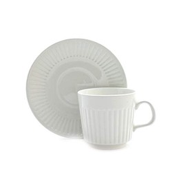 Johnson Brothers Ironstone Athena White Ribbed Coffee Cup and Saucer Set