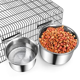 Dog Food & Water Bowl, ShineMe 2 Pack Stainless Steel Hanging Pet Bowl for Dogs and Cats, Non-Slip Metal Feeder for Medium and Large Pets in Cage Crate Kennel (7.1*3.5â & 5.5*3.2â)