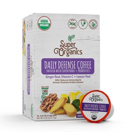 Super Organics Daily Defense Coffee (Organic) with Superfoods and Probiotics (Keurig K-Cup Compatible) 10ct Single Serve Cups