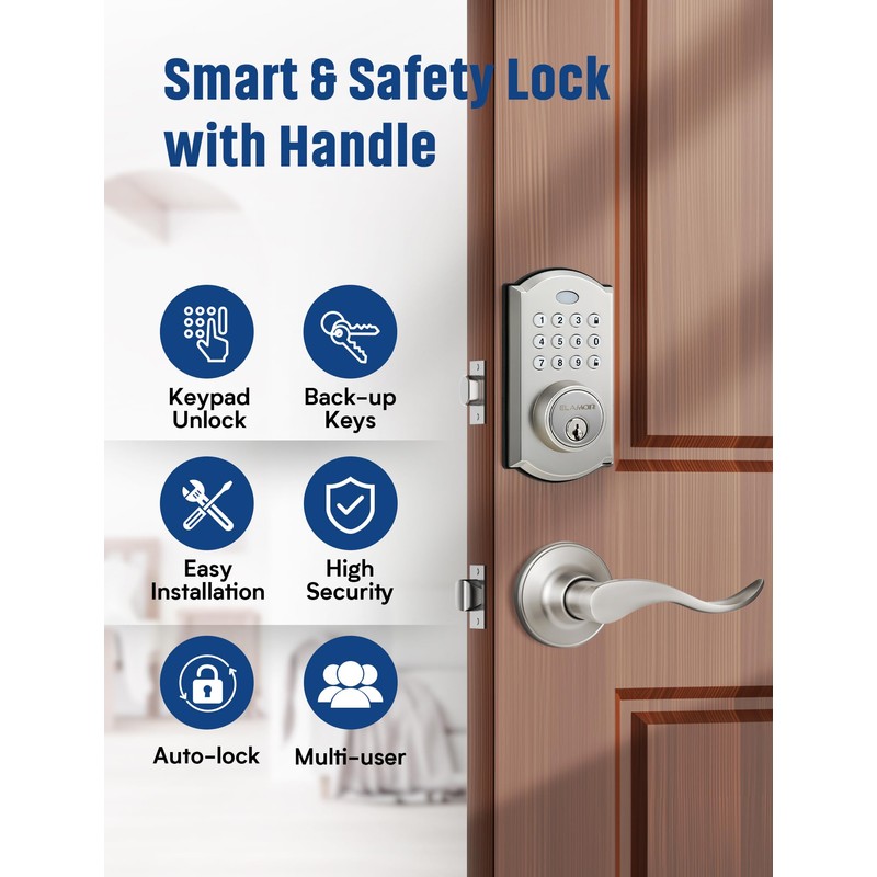 ELAMOR M19 Keyless Entry Door Lock with 2 Lever Handles,