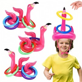 Pack of 15 Flamingo Inflatable Throwing Game, Ring Toss Game Children, Throwing Game Flamingo Inflatable with 12 Rings Outdoor Games for Hawaii Summer Party Wedding Birthday