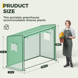 Gentingbro Greenhouse for Outdoors Portable Lean to Green House Heavy Duty with Roll-Up Zippered Door Tall Plastic Greenhouses for Outside Plants Growing Shed Tent for Backyard 79 x 31 x 59-Inch