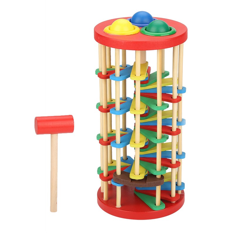 Colorful Wooden Knock Ball Ladder Toy Intelligence Development Kids Children