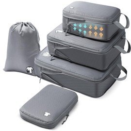 Samfolk Travel Compression Bag, Travel Pouch, Travel Compression Bag, Set of 5, Compression Pouch, Packing Pouch, Clothes Sorting, Travel, Business Trip, Convenient Goods, Large Capacity, Waterproof