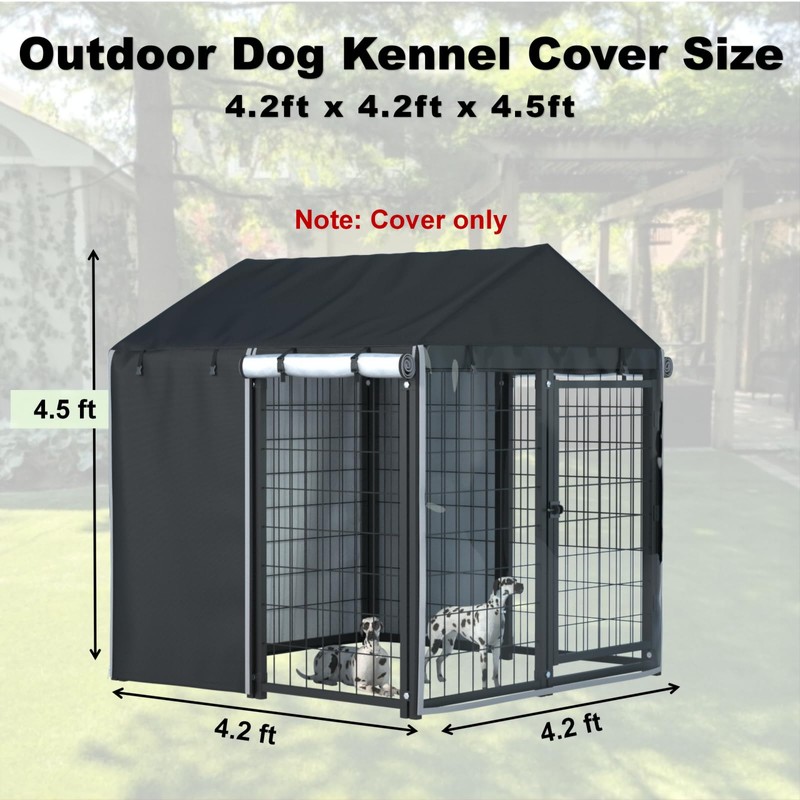 LYBOSH Outdoor Dog Kennel Cover,Full Coverage for 4.2'Dx4.2'Wx4.5'H Dog Cages,600d