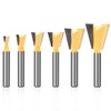 KOWOOD Dovetail Router Bit Set 6 Sizes with 1/4 Inch