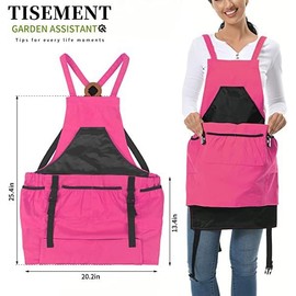 CHAILIQIANGG Adjustable Garden Apron, Work Apron, Canvas with Pockets, Waterproof Garden Apron, Kitchen Apron, Gardening, Fruits, Vegetables, for Men and Women, pink