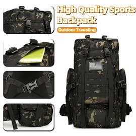 Bkcmy 45L Hiking Backpack Waterproof Travel Backpack Lightweight Outdoor Daypack Camping Backpack for Men Women (Black CP)