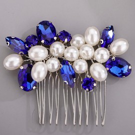 BERYUAN Pearl Comb for Bride Women Crystal Hair Comb Slide BLUE