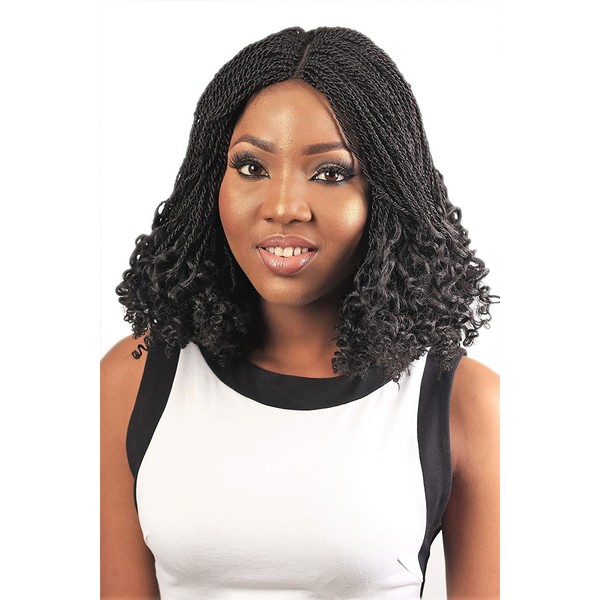 Wow Braids Twisted Wigs, Wavy Eni Twist Wig - Color #1 - 18 Inches. Synthetic Hand Braided Wigs for Black Women.