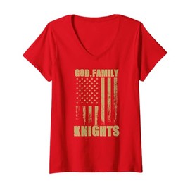 Womens Mount Vernon Knights God. Family. Vintage USA Flag V-Neck T-Shirt