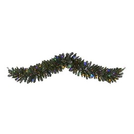 6ft. Flocked Artificial Christmas Garland with 50 Multicolored LED Lights and Berries