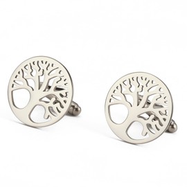 Dreamtimes Tuxedo Cufflinks for Men Tree of Life Men's Round Cuff Links with Family Tree Business Wedding Groomsmen Gifts Suit Shirt Accessories Cufflinks for Men Father (Silver-2)