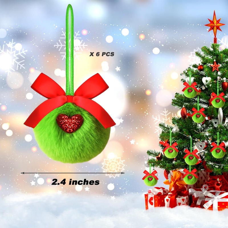 Chewarelly 6 Pack Lime Green Furry Christmas Ball Ornaments with