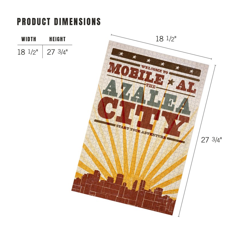 Lantern Press Mobile, Alabama, Skyline and Sunburst Screenprint Style 1000