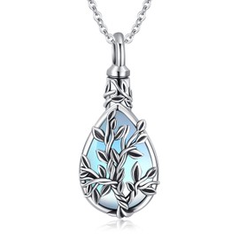 Midir&Etain Tree of Life Urn Necklace for Ashes 925 Sterling Silver Tree Moonstone Teardrop Pendant Ashes Necklace Cremation Jewellery Keepsake Memorial Gift for Women Grandma