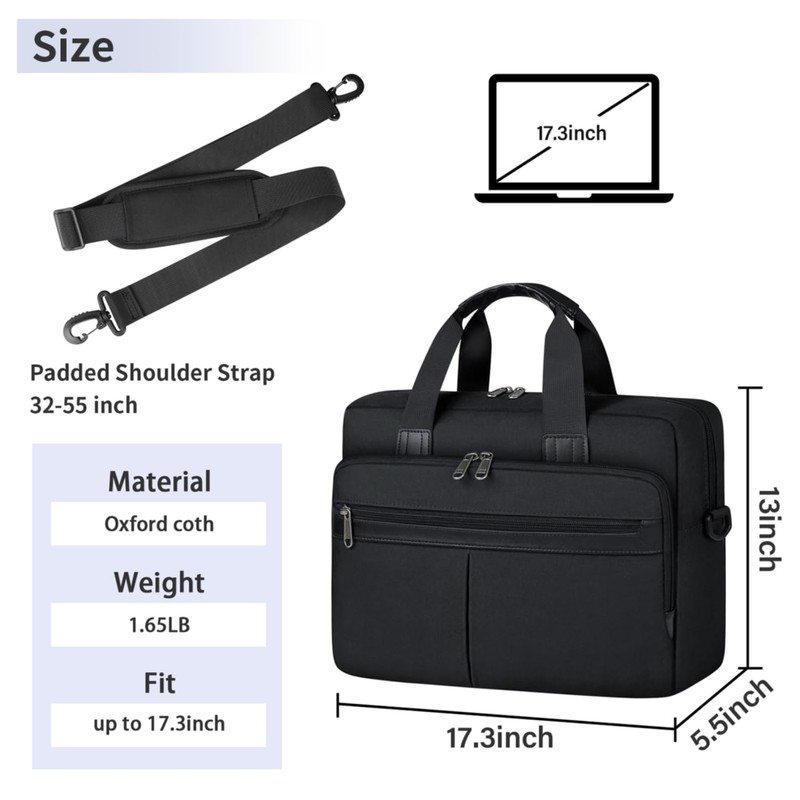 Laptop Bag 17 Inch Waterproof Briefcase for Men Large Laptop