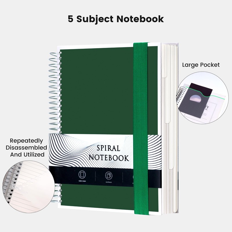 Yoment 5 Subject Notebook with Dividers B5 College Ruled Notebooks