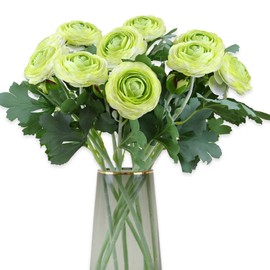 Artificial Ranunculus Flowers with Real Touch Stem, Silk Ranunculus Flowers (Green, 10pcs)