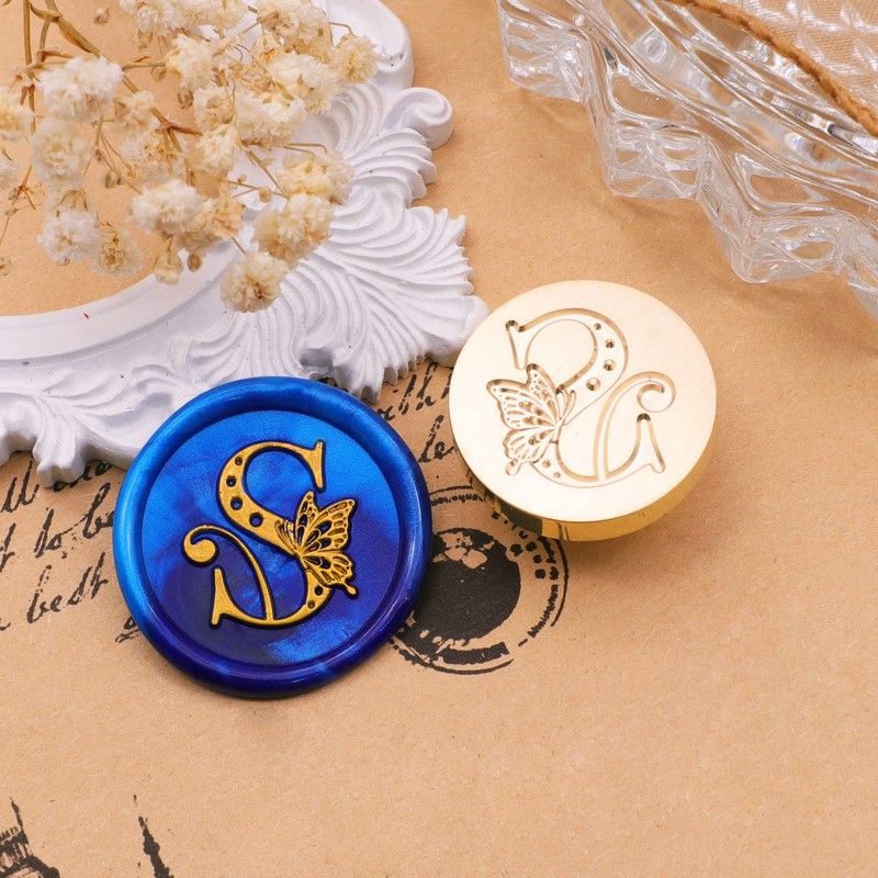 SWANGSA Initial Alphabet S Wax Seal Stamp Kit, Vintage Butterfly