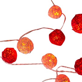 AUNMAS Rattan Ball String Light Decorative Red Star Light Romantic Rattan Ball String Indoor Outdoor Lantern Lights for Christmas Party Home Decoration Garden Party Backyard (1.5m)